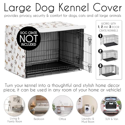 42in. Medium Large Dog Crate Cover (Brown Paw Bone / 42in. x 30in. x 28.5in.)