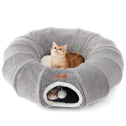 Cat Tunnel Bed for Indoor Cats (Grey / Standard)