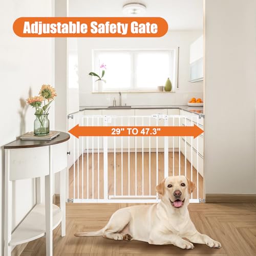 29" 47.3" Extra Wide Baby Gate for Stairs (White / 29-47.3"Wide, 30"Tall)