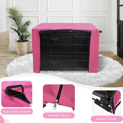 42 Inch Dog Crate Cover with Mesh (42.0"L x 28.0"W x 30.0"H / Pink)