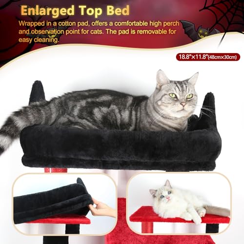 Gothic Cat Tree Tower with Scratching Post for Indoor Cats (Red Black / L)