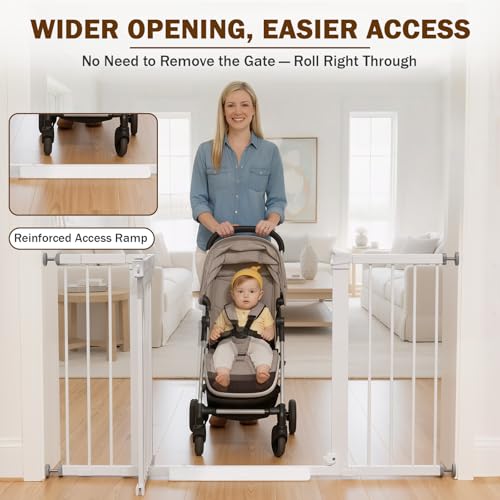 29.7 51 Inch Extra Wide Baby Gate for Stairs (White / 29.7-51"W x 28"H)