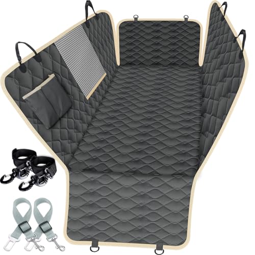 XL Truck Waterproof Dog Seat Cover Back Seat with 2 Seat Belts (Truck / Black)
