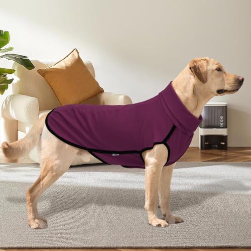 2 Pack Dog Fleece Sweater Dog Sweatshirt Turtleneck Jacket Warm Stretchy Pet Cold Weather Clothes for Medium Large Dogs (X-Large(Chest-29.5") / Purple, Claret)