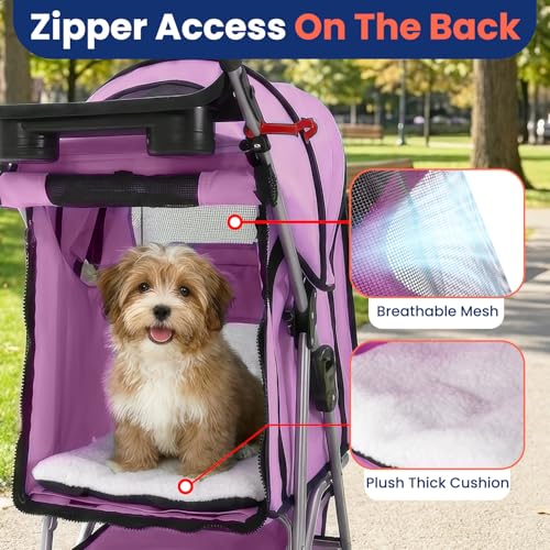 4 Wheel Foldable Pet Stroller (Pink / 4 Wheels)