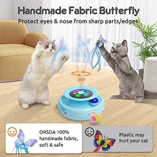 Cat Toy, 3-in-1 Automatic Interactive Electronic Moving Ambush Feather, Fluttering Butterfly, Track Balls, USB Rechargeable Powered Smart Indoor Exercise Kicker (Blue)