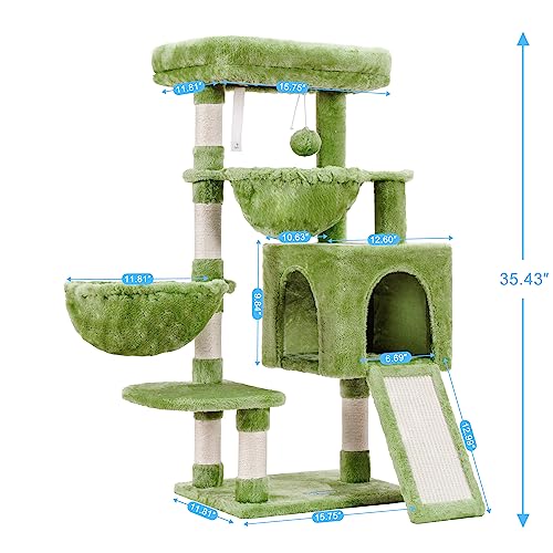 Cat Tree Tower with Large Bed (35.4 inch / Green)