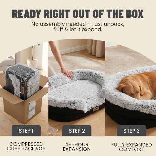 Fluffy Orthopedic Dog Beds Large Sized Dog (Gray / L-(40", UP to 70lbs))