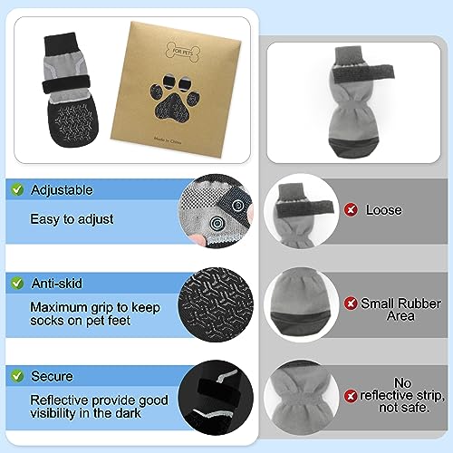 Dog Socks to Prevent Licking Paws for Hot (Reflective Black / S(Pack of 4))