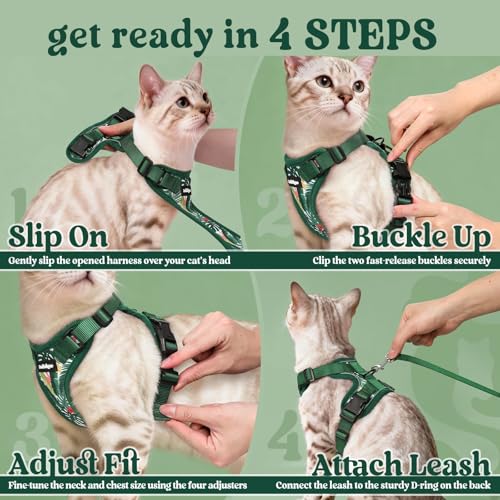 Cat Harness and Leash Set (M / Rainforest Green)