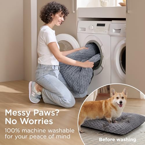 Washable Dog Bed for Crate Large Sized Dog (Grey / 35x23x3.5)
