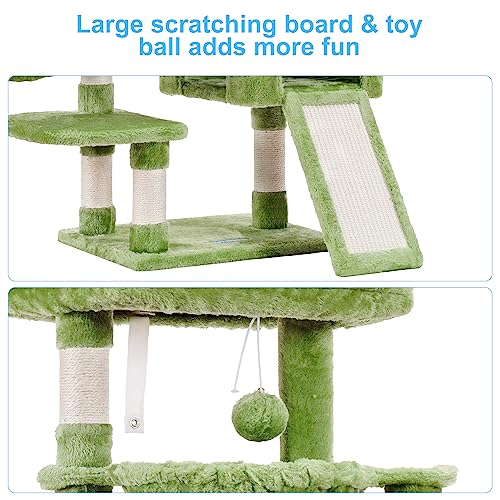 Cat Tree Tower with Large Bed (35.4 inch / Green)