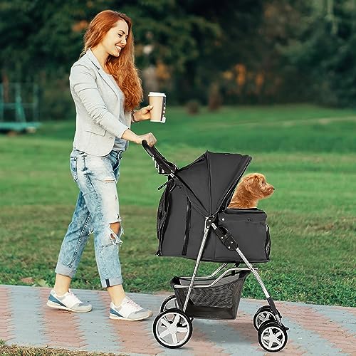 4 Wheel Pet Stroller for Small Dogs and Cats (Pure Black)