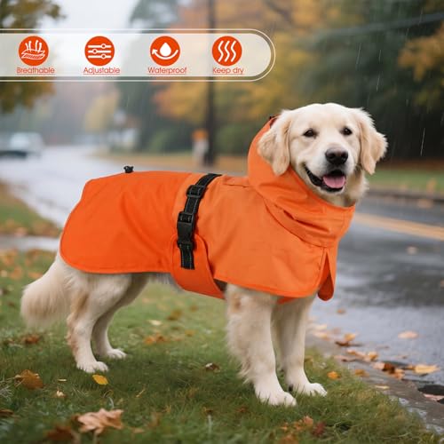 Dog Raincoat Waterproof Rain Jacket with Hood (XL(Back Length19.9") / Orange)