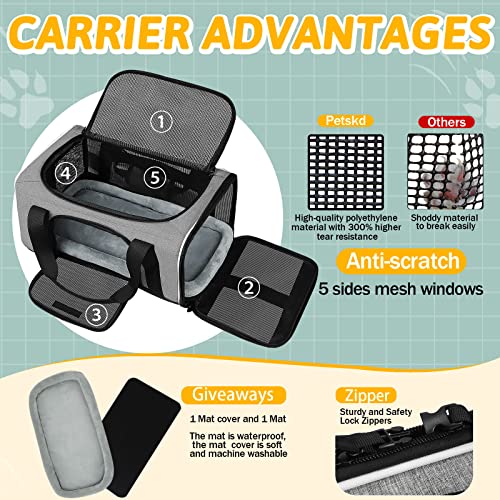 Small Pet Carrier 17" L x 11" W x 9.5" H Airline Approved (17.0"L x 11.0"W x 9.5"H / Grey)