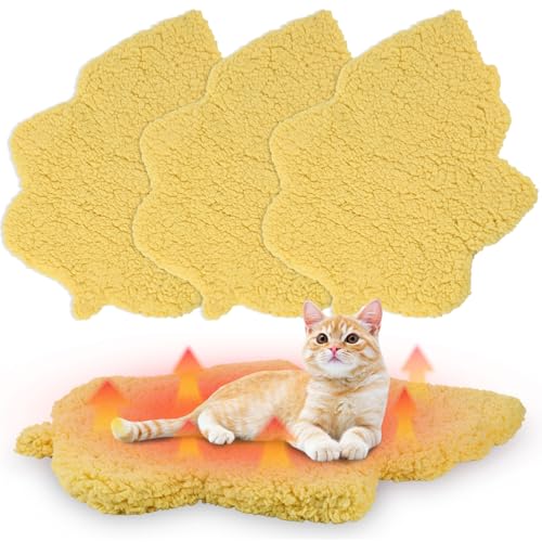 3 Pack Self Warming Pet Bed Leaf Shape Self Heating Cat Dog Mat Washable Thermal Sleeping Pad for Indoor Outdoor Hedgehog (Light Yellow / Medium-18"x24")