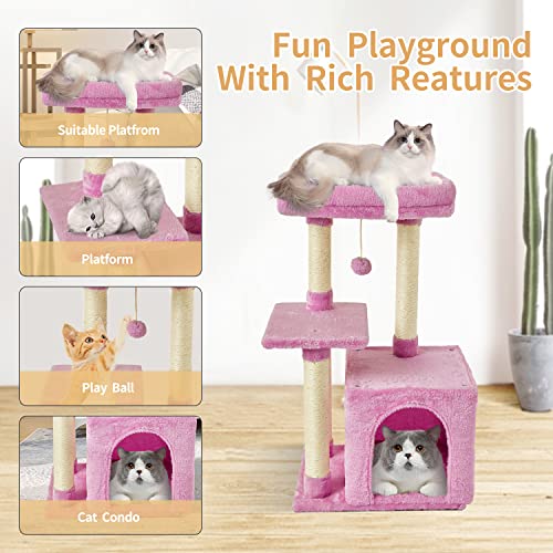 Cute Cat Tree Kitten Cat Tower Condo Cat Furniture Sisal Scratching Posts P (Pink)