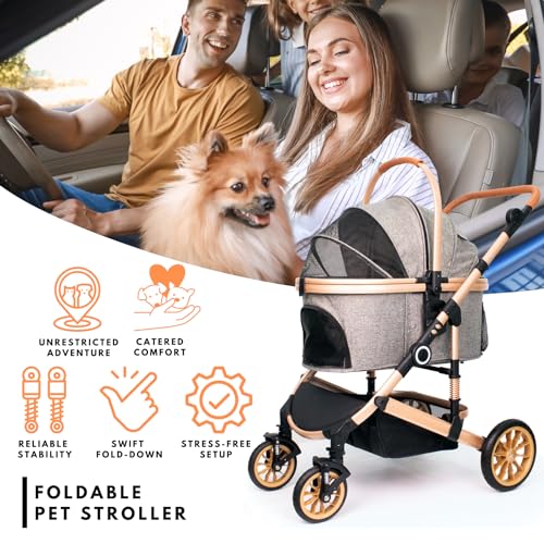Dog Stroller with Detachable Carrier (Grey)