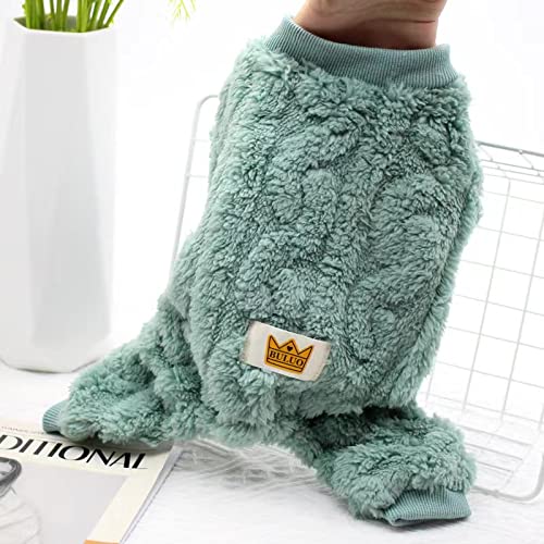 Plush Dog Pajamas for Cold Weather 4 Legged Clothes for Dog Cat Stretchy Puppy Kitten Onesie with Buttons Warm Soft Pet Jumpsuit Winter Coat Green Small (Small / Green)