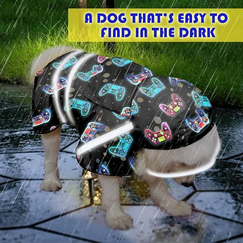 Dog Raincoat Adjustable Rain Jacket with Hooded Double Layer for Large Medium Small Dogs Puppies (Game Black / Large)