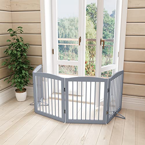 Freestanding Pet Gate for Dogs (24" Height-4 Panel / Gray)