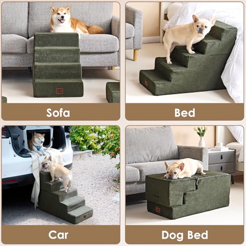 Dog Stairs for Bed 22.5" H (Military Green / Extra Wide 17.7" x 35" x 22.5")