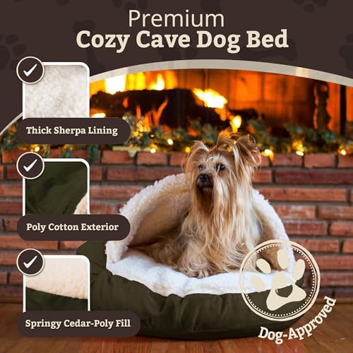 Cozy Cave Dog Bed (25.0"L x 25.0"W x 8.0"Th / Olive)