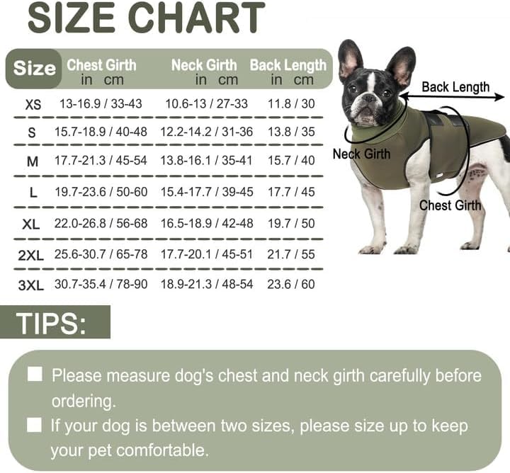 Reflective & Soft Dog Anxiety Vest with Ear Wraps for Thunderstorm (Army Green / XX-Large)