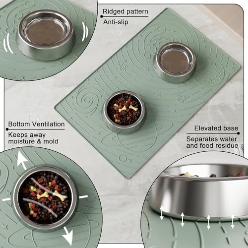 Galaxy Pet Feeding Mat (23.6"L x 15.8"W / Sage Green)