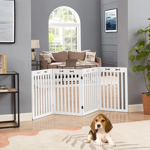29.5'H Free Standing Tall Wooden White Dog Cat Gate (Black / 80"W×29.5"H)