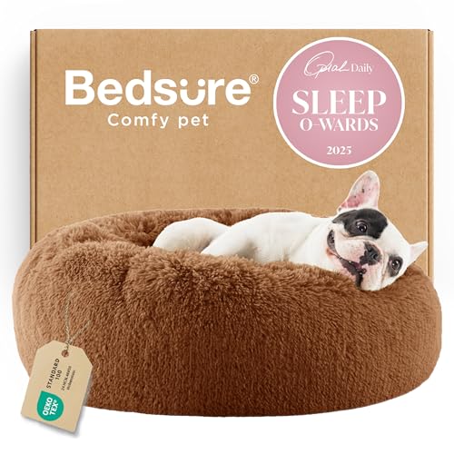 Calming Small Dog Bed Donut Washable Cat＆Puppy Bed (23"L x 23"W x 8"Th / Copper)