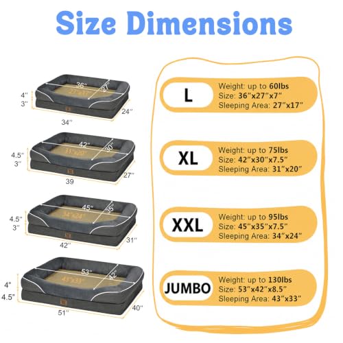 Orthopedic Washable XXL Dog Bed for Extra Large Dogs (Dark Grey / 45"L x 35"W x 7.5"Th)
