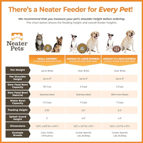 Express Mess Proof Dog Bowls Elevated for Small Breeds Under 15 Lb (Small w/ Metal Slow Feed Bowl / Cappuccino)