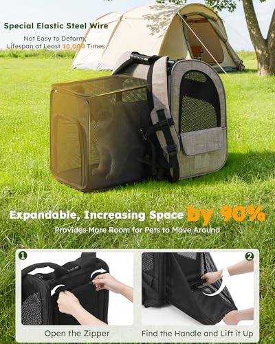 Cat Backpack Expandable (Brown / 12.6"L x 10.2"W x 16.5"H)
