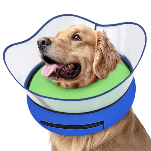 Raised Inflatable Dog Cone Collar to Stop Licking (Smooth Green / L(Neck 12"-16"))