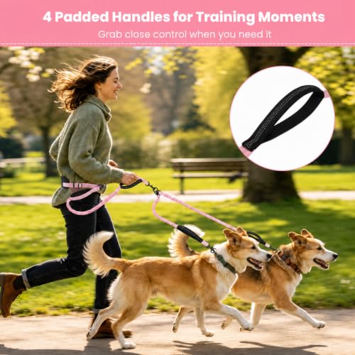 Hands Free Double Dog Leash (Pink)