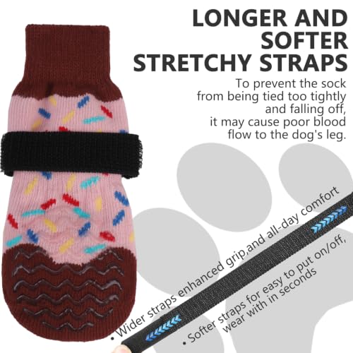 Anti Slip Dog Socks for Prevent Licking Paws & Hardwood Floor (Pink / Large(6 Pack))