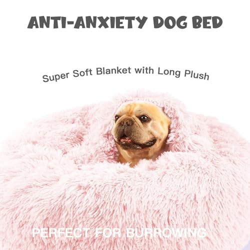 26in Covered Medium Dog Bed with Blanket Attached Calming Burrow Pink (26.0"L x 26.0"W x 9.0"Th / Pink)