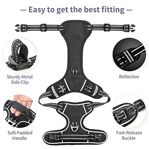 Dog Harness No Pull Adjustable Padded Reflective Harness for Small Medium Large Dogs with Handle for Walking Training (XL / Black)