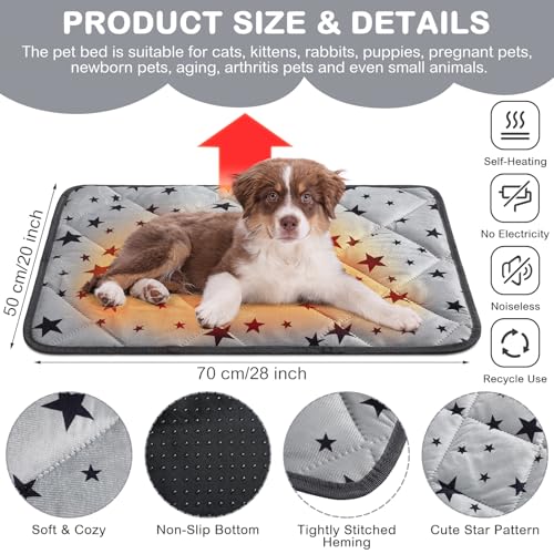 4 Pack Self Warming Cat Bed Self Heating Cat Mat Star Pattern Soft Dog Crate Pad Thermal Pet Mat Anti Slip Kennel Dog Washable Warming Bed for Outdoor Indoor (20 x 27.5 Inch / Gray)