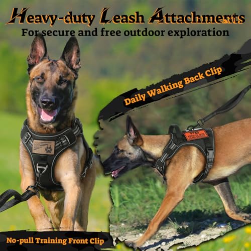Tactical Dog Harness for Large Dogs (Xl(chest:23.6"-41.8",neck:21.7"-32.3",back:9.1") / Black)