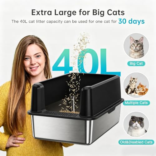 XL Stainless Steel Litter Box (23 - Black (Pack of 1))