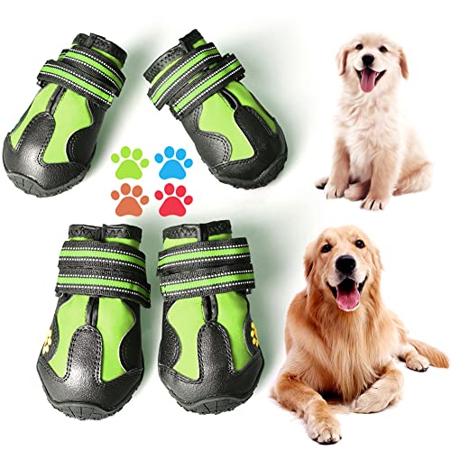 Dog Boots & Paw Protectors Non (Size 3: （2.5''x1.9'')(L*W) for 23-33 lbs / Green)
