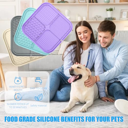 Lick Mat for Dogs (4pack / Cyan, Purple, Beige, Grey)
