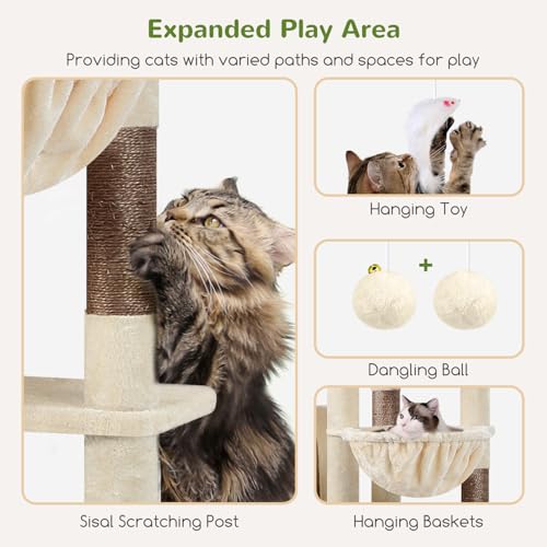 Giant Cat Tree for Indoor Large Cats (83inch / Beige)