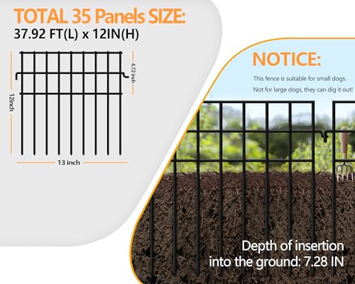 35 Panels Animal Barrier Fence No Dig (35 Panels, 37.92 ft(L) X 12 in(H))