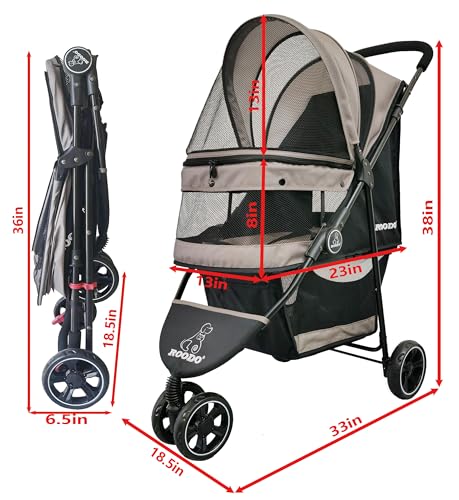 Escort 3 Wheel Dog Cat Pet Stroller for Small (Grey / 33x37 Inch (Pack of 1))