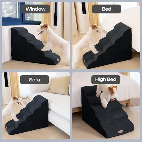 Extra Wide Dog Stairs for Large Dogs (Black / Stairs- 25"H)