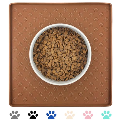 Pet Placemat for Dog and Cat (11.8"L x 11.8"W / Brown)