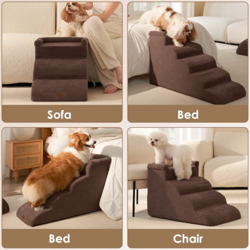 4 Step Curved Dog Stairs for Beds 17.6" H (Brown / 31.3"l X 15.7"w X 19.3"h)